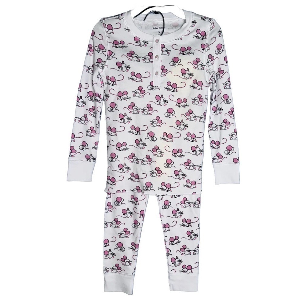 Roller Rabbit Girls Size 4 Pink Mouse Gym Rats PJs Pajama Set